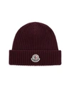 Moncler Berretto Folded Brim Wool Beanie In Burgundy