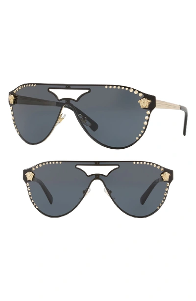Versace Mirrored Shield Brow-bar Sunglasses In Pale Gold Solid