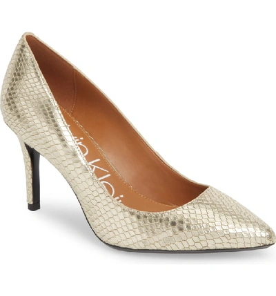 Calvin Klein 'gayle' Pointy Toe Pump In Soft Gold Leather