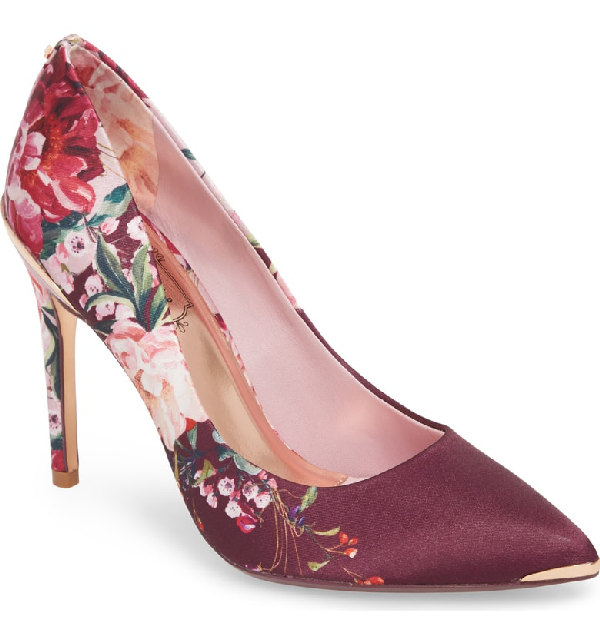 floral pointed toe pumps