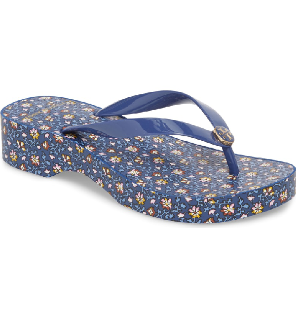 Tory Burch Cutout Wedge Flip Flop In Fresh Blueberry | ModeSens
