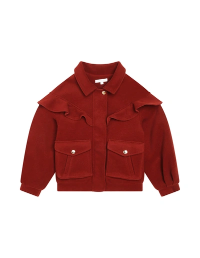 Chloé Kids' Frilled-trim Zip-up Jacket In Red