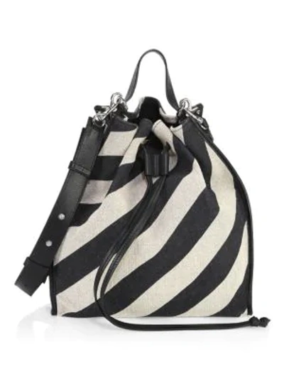 Jw Anderson Striped Suede Drawstring Bag In Black White