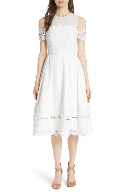 Ted Baker Structured Lace Cold Shoulder Midi Dress In White | ModeSens