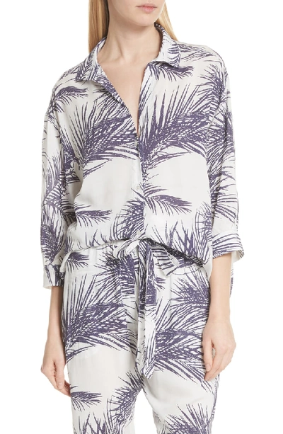 Paradised Palm Print Island Shirt In White/ Dark Purple