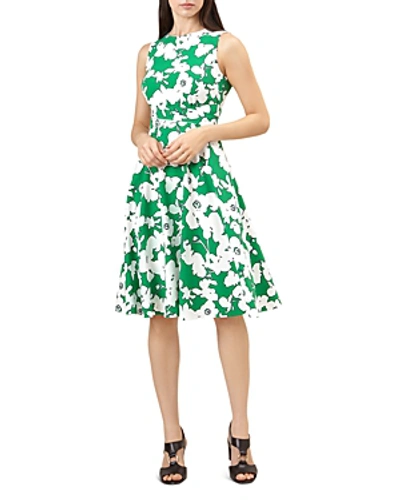 Hobbs London Evie Floral Print Fit-and-flare Dress In Grass Green