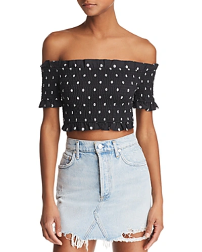 The Fifth Label Fiesta Off-the-shoulder Top In Black With White Daisy