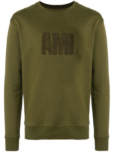 Ami Alexandre Mattiussi Crew Neck Sweatshirt Big Ami Embroidered Patch In Green