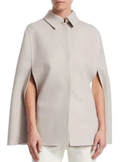 Loro Piana Short Royal Ascot Cashmere Slit-sleeve Bicolor Cape In Artic Stone White