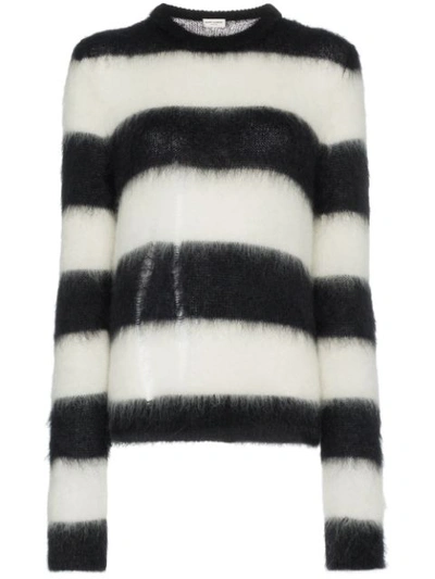 Saint Laurent Destroyed Brushed Mohair Knit Sweater In Black/white