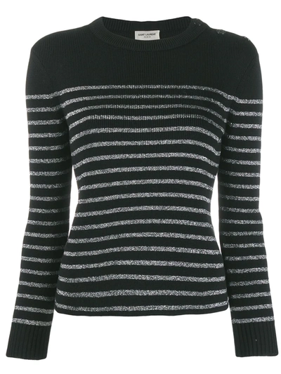 Saint Laurent Metallic-stripe Cotton-blend Sweater In Black