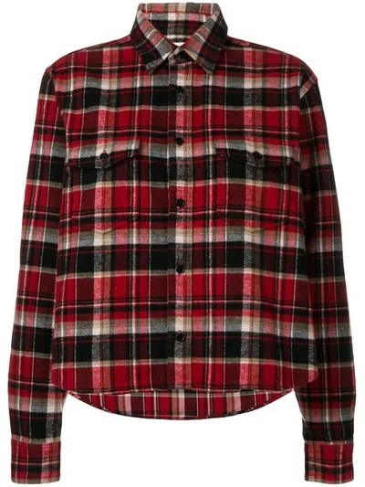 Saint Laurent Cropped Checked Cotton-flannel Shirt In Rosso