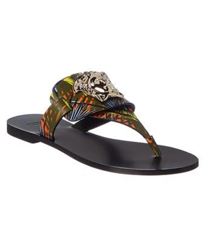 Versace Medusa Palazzo Leather Thong Sandal In Black