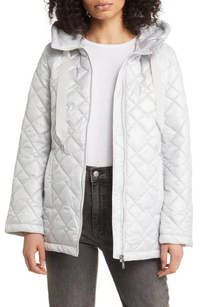 Sam Edelman Hooded Water Repellent Quilted Puffer Jacket In Silver
