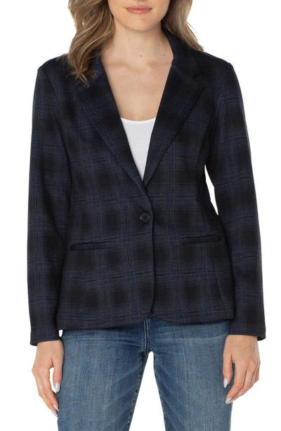 Liverpool Los Angeles Plaid Fitted Blazer In Black/dark Slate Tartan Plaid