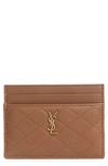 Saint Laurent Quilted Leather Card Case In Ginger Brown