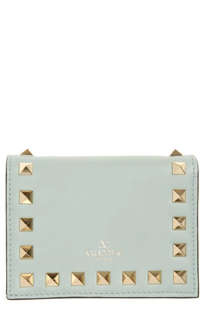 Valentino Garavani Small Rockstud Leather French Wallet In W32 Water Green