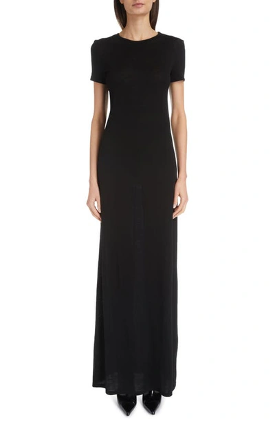 Saint Laurent Short Sleeve Wool Maxi T-shirt Dress In Black | ModeSens