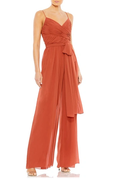 Mac Duggal Ruched Wide Leg Jumpsuit In Cinnamon