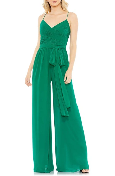 Mac Duggal Ruched Wide Leg Jumpsuit In Emerald