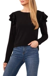 Cece Ruffle Shoulder Long Sleeve Knit Top In Rich Black