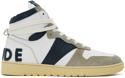 Rhude Rhecess-hi 皮质运动鞋 In Navy Creme White