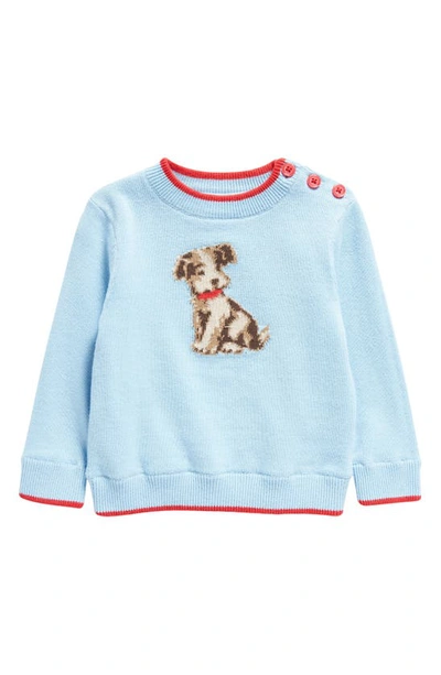 Rachel Riley Babies' Intarsia Puppy Cotton Crewneck Sweater In Blue