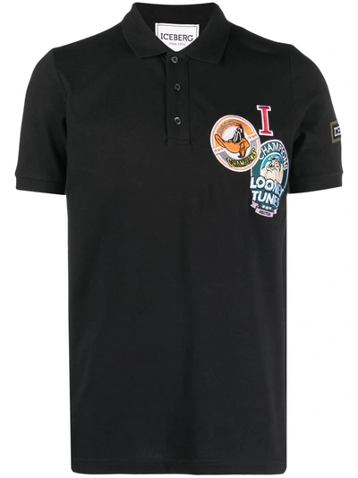 Iceberg Looney Tunes Cartoon-patch Polo Shirt In Black