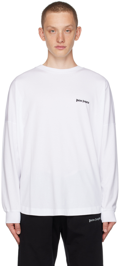 Palm Angels Embroidered-logo Long-sleeve T-shirt In L/s White Blac
