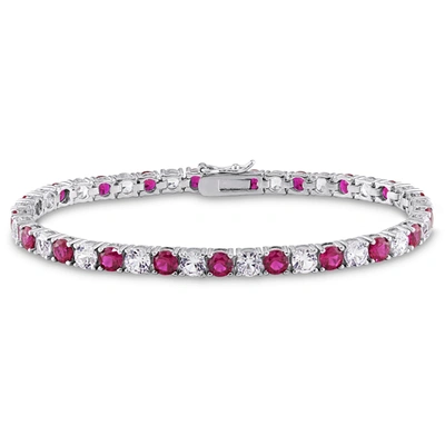 Mimi & Max 14 1/2ct Tgw Created Ruby And Created White Sapphire Bracelet In Sterling Silver In Red