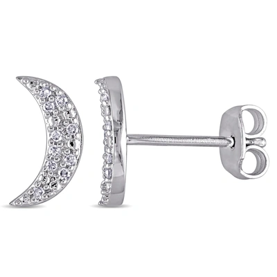 Mimi & Max 1/10ct Tdw Diamond Crescent Earrings In Sterling Silver