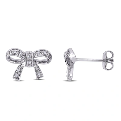 Mimi & Max Diamond Bow Stud Earrings In Sterling Silver