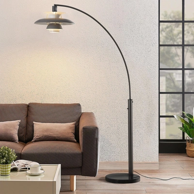 Nova Of California Palm Springs 83" 1 Light Arc Lamp In Gunmetal And Graytone Shade With Dimmer Switch