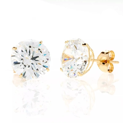 A & M 14k Gold Yellow Round Basket Setting Simulated Round Diamond Stud Earrings In Multi