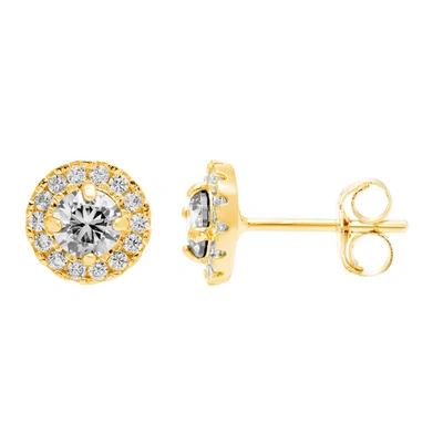 A & M 14k Yellow Gold 8mm Cz Halo Stud Earrings, With Pushback, Women's, Unisex In Silver