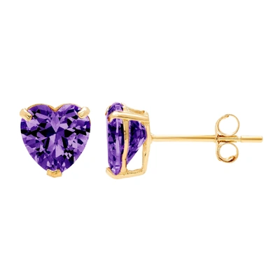 A & M 14k Yellow Gold 6mm Cz Heart Stud Earrings, With Pushback, Women's, Unisex In Purple