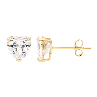 A & M 14k Yellow Gold 6mm Cz Heart Stud Earrings, With Pushback, Women's, Unisex In Silver