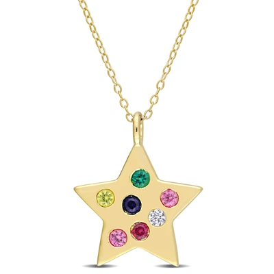 Mimi & Max 3/5ct Tgw Multi-color Gemstones Star Pendant With Chain In Yellow Plated Sterling Silver
