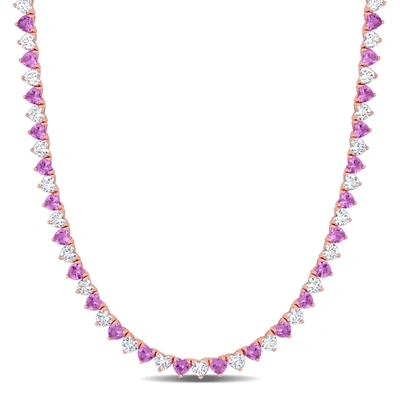 Mimi & Max 31 1/5ct Tgw Created Pink And White Heart-cut Sapphire Necklace In Rose Silver - 18 In.