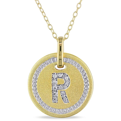Mimi & Max R Initial Diamond Accent Pendant With Chain In Yellow Plated Sterling Silver