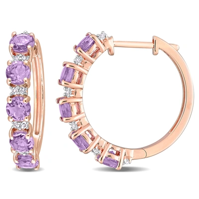 Mimi & Max 2 1/2 Ct Tgw Amethyst And White Topaz Hoop Earrings In Rose Plated Sterling Silver In Purple
