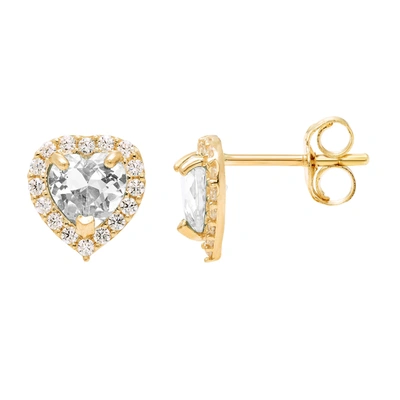 A & M 14k Yellow Gold 7mm Cz Halo Heart Stud Earrings, With Pushback, Women's, Unisex In Silver