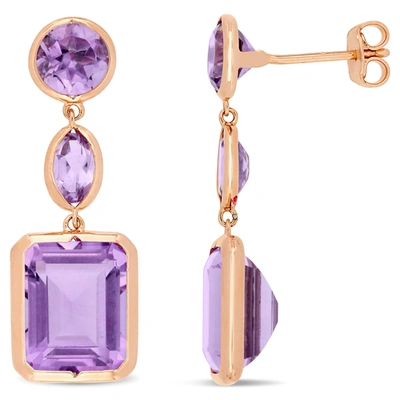 Mimi & Max 11 1/2 Ct Tgw Rose De France And Amethyst Link Earrings In Rose Plated Sterling Silver In Purple