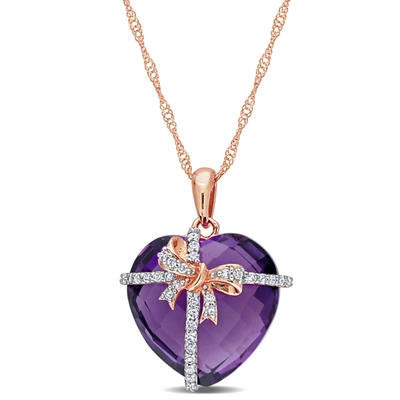 Mimi & Max 12 Ct Tgw Amethyst And 1/8 Ct Tdw Diamond Heart Pendant With Chain In 10k Rose Gold In Purple