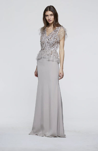 David Meister Fall 2018  Sleeveless Evening Gown In Champagne