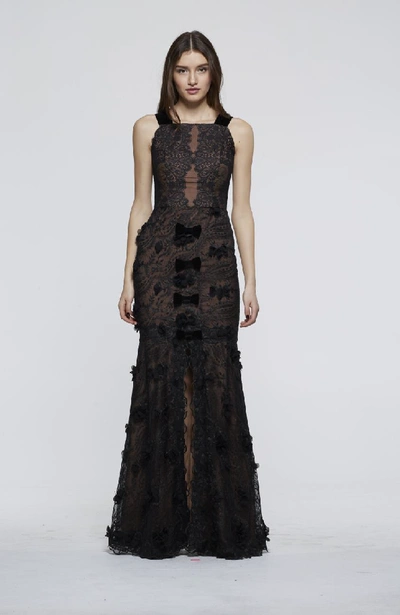 David Meister Fall 2018  Sleeveless Evening Gown In Black/nude
