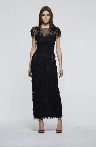 David Meister Fall 2018  Short Sleeve Evening Gown In Black