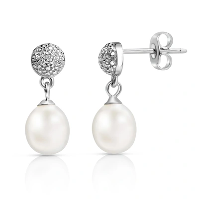 Max + Stone Freshwater Pearl & Natural Diamond Moonlit Pearls Earrings In Sterling Silver