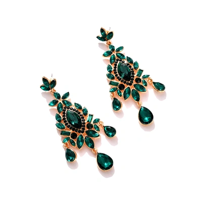 Sohi Green Gold Plated Designer Stone Drop Earring In Black