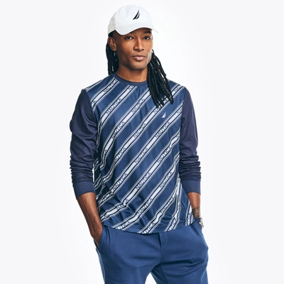 Nautica Mens Sustainably Crafted Navtech Logo-stripe Long-sleeve T-shirt In Blue